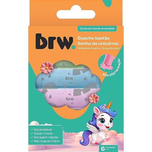 Tinta guache unicornio bastao 6 cores - brw (unidade)