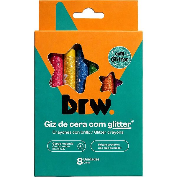 Giz de cera fino com glitter 8 cores - brw (unidade)