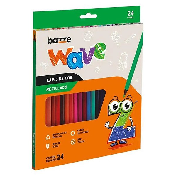 Lapis de cor sextavado bazze wave 24 cores reciclado - summit (pct.c/06)