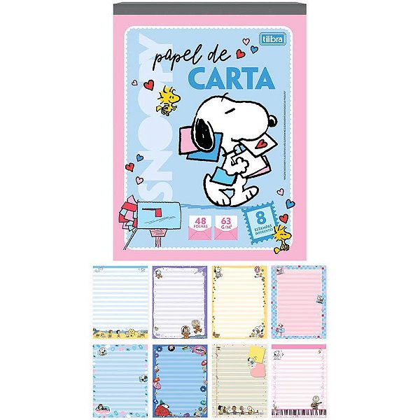 Papel de carta decorado snoopy 48fls 8 estampas 63g. - tilibra (pct.c/08)