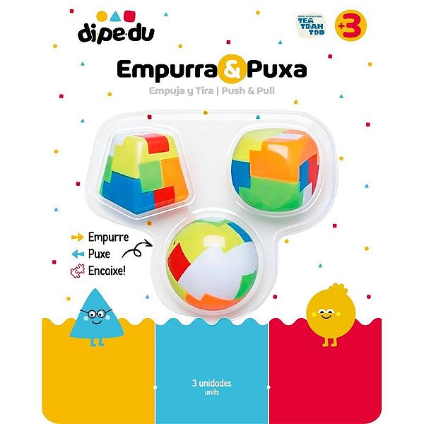 Brinquedo pedagogico dipedu empurra e puxa c/03 uni - brw (blister)