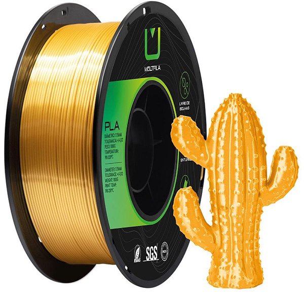 Filamento 3d pla silk ouro 1 kilo - multfila (rolo)