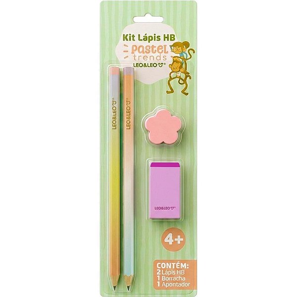 Kit escolar pastel trends hb c/04 pecas - leonora (blister)