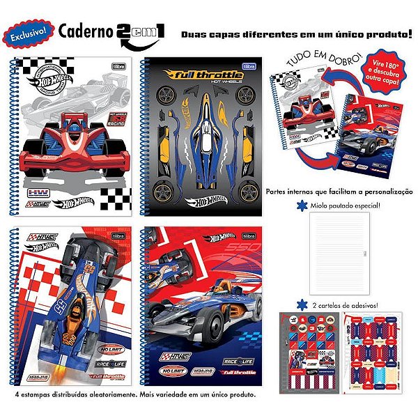 Caderno 01x1 capa dura hot wheels 80fls 2 em 1 - tilibra (pct.c/04)
