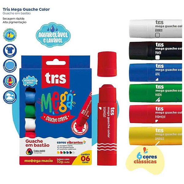 Tinta guache tris mega 6cores bastao lavave - summit (unidade)