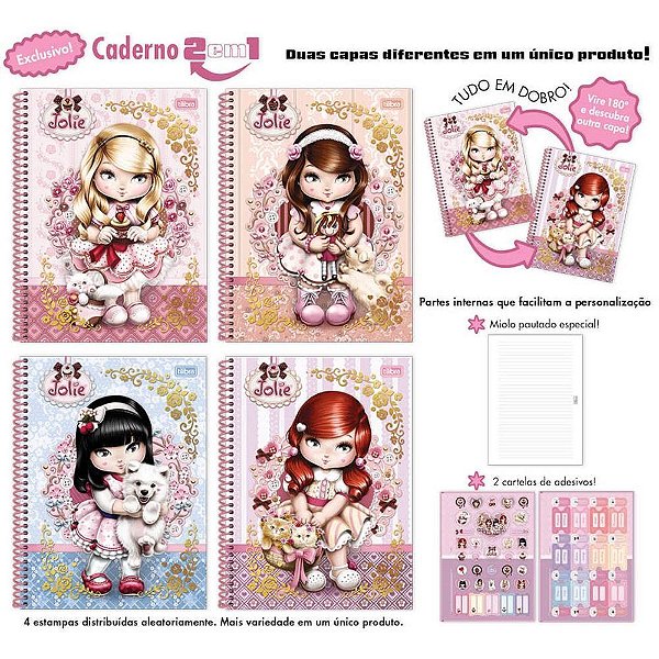 Caderno 01x1 capa dura jolie 80fls 2 em 1 - tilibra (pct.c/04)