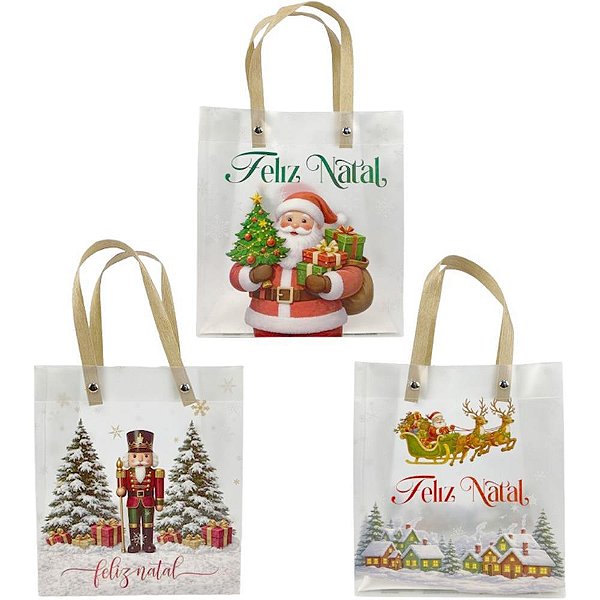 Sacola para presente natal natal pvc/transp 20x10x25cm (s - art lille (pct.c/10)