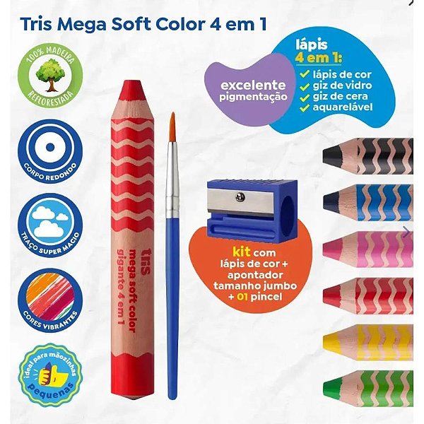 Lapis de cor jumbo mega soft 6cores c/kit 8pcs - summit (cx.c/03)