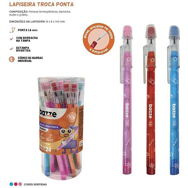 Lapiseira bazze troca ponta c/borrac 1.6 - summit (pote-24)