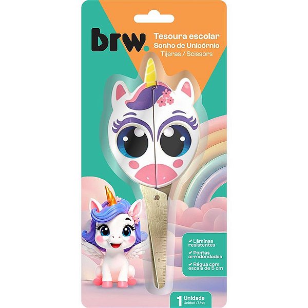 Tesoura escolar unicornio 13cm. - brw (unidade)