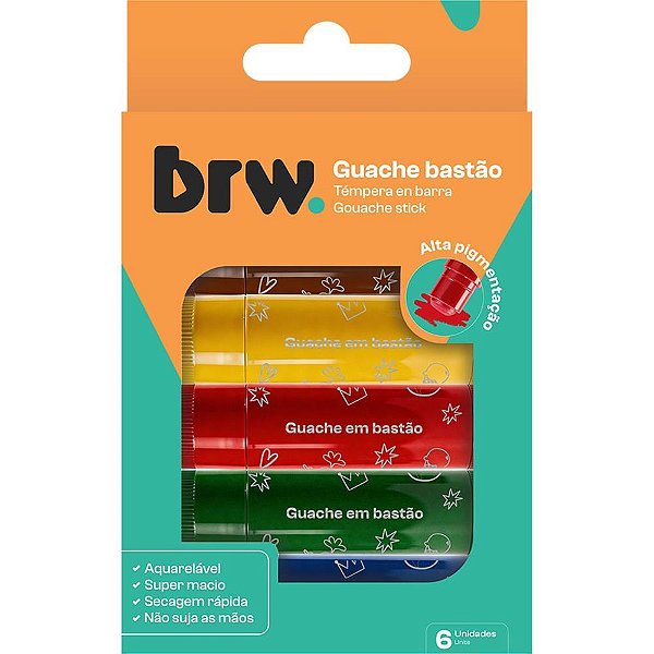 Tinta guache bastao 6 cores - brw (unidade)
