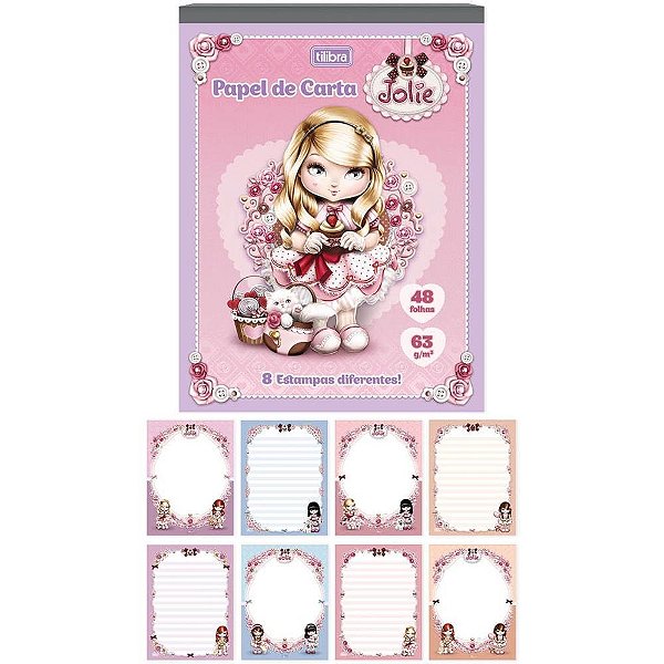Papel de carta decorado jolie 48fls 8 estampas 63g. - tilibra (pct.c/08)