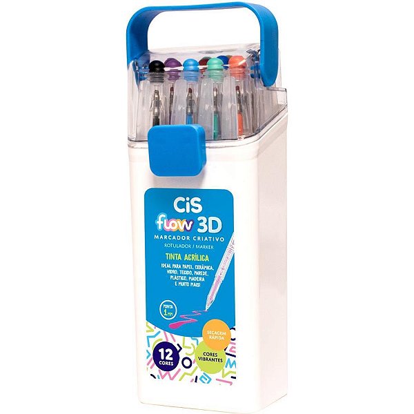 Marcador artistico cis flow 3d 12 cores (sortido) - sertic (estojo)