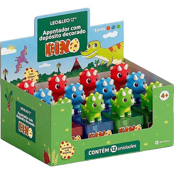Apontador com deposito dino aplique 3d 3 modelos - leonora (dp.c/12)