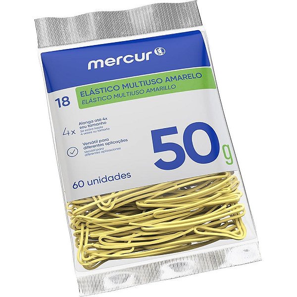 Elastico amarelo n.18 multiuso 50g 60pecas - mercur (pacote)