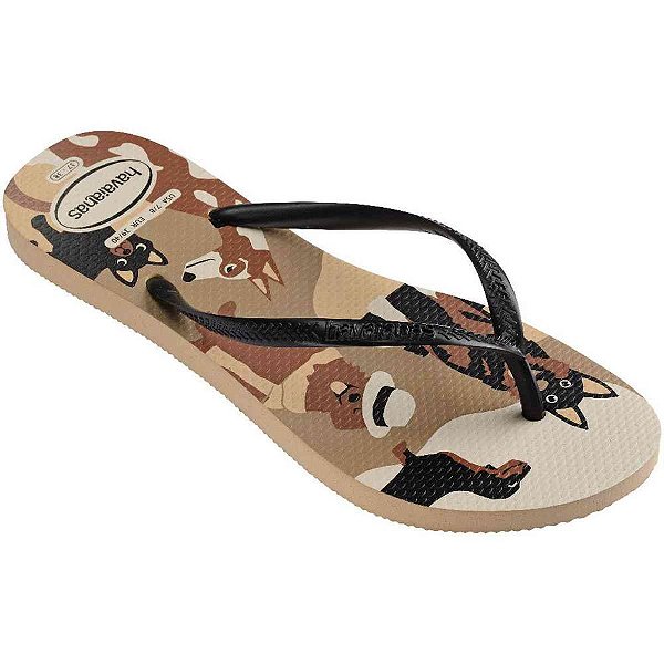 Chinelo havaianas feminino slim pets 35/6 dourado/preto - havaianas (par)