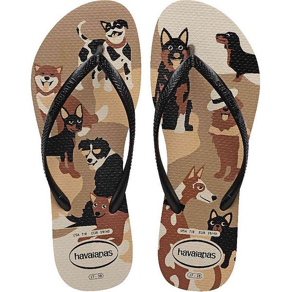 Chinelo havaianas feminino slim pets 33/4 dourado/preto - havaianas (par)