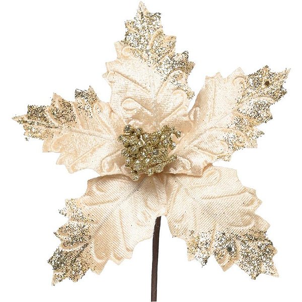 Artigo para decoracao natal flor poinsetia ouro texturiz. - cromus (pct.c/12)