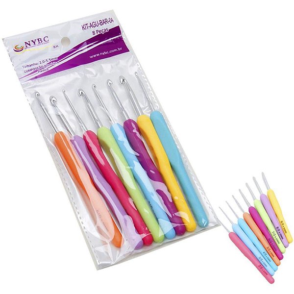 Agulha para croche kit c/08 agulhas (sortido) cabo plas - nybc (blister)