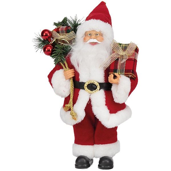 Artigo para decoracao natal papai noel c/presente xadrez 3 - cromus (unidade)