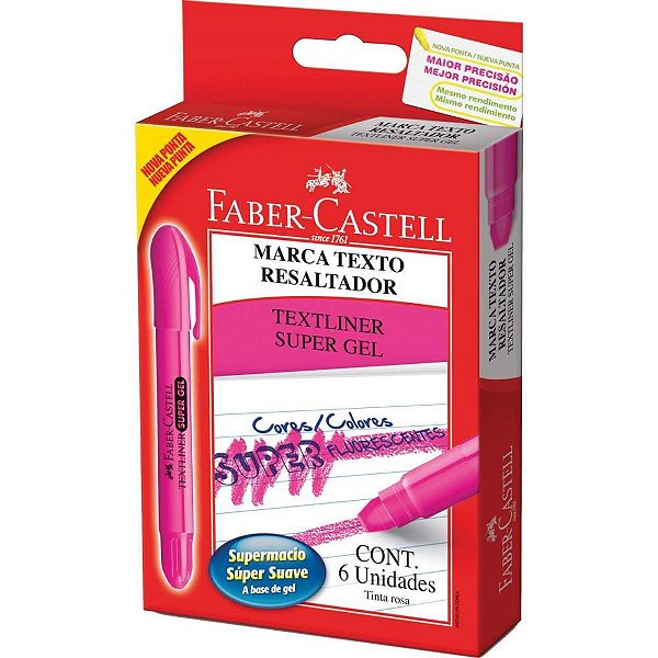 Caneta marca texto supersoft gel rosa - faber-castell (cx.c/06)