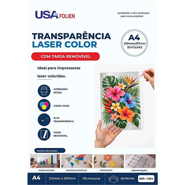 Transparencia laserjet laser color tarja remov.a4 50f - usa folien (pct.c/50)