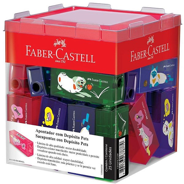 Apontador com deposito pets 4modelos - faber-castell (dp.c/25)