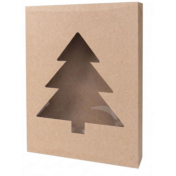 Caixa de natal kraft retang. c/visor pvc 19x2 - cristina (pct.c/10)