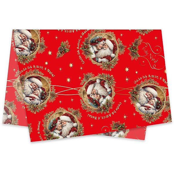 Papel seda decorado 50x70cm magia de natal - xingo embalagens (pct.c/50)