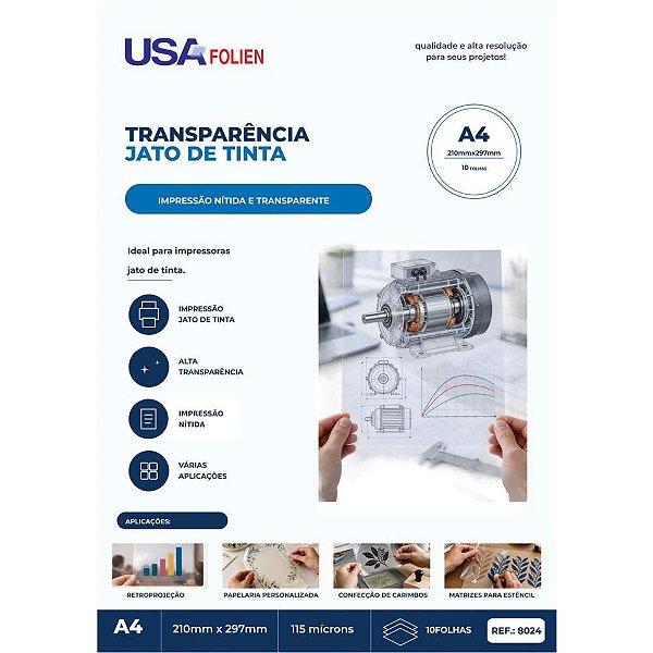 Transparencia laserjet star jt 1440 s/tarja a4 10fls - usa folien (pct.c/10)