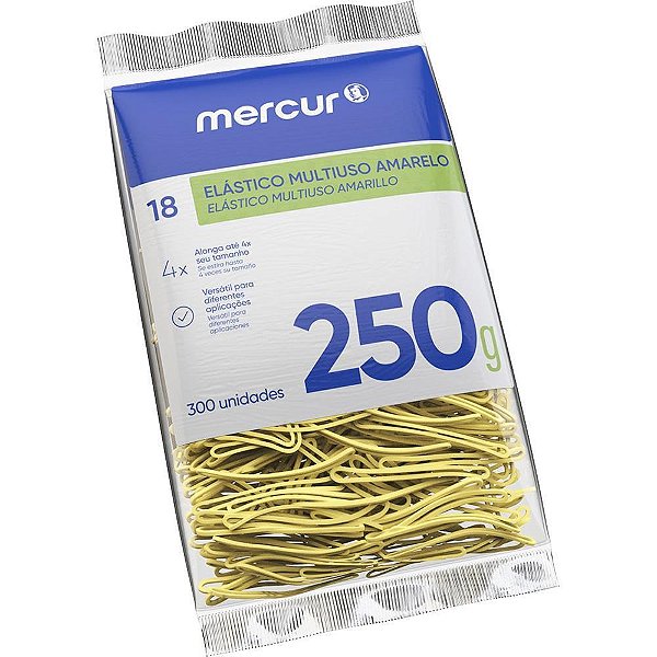 Elastico amarelo n.18 multiuso 250g 300pecas - mercur (pacote)