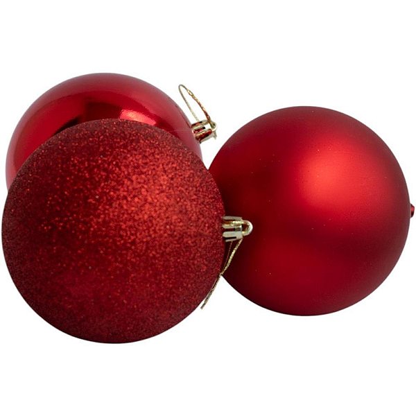Artigo para decoracao natal bola 10cm fosca/lisa/glitt. vm - kit (pct.c/03)