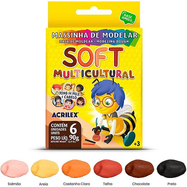 Massa para modelar soft multicultural 90g 06cores - acrilex (pct.c/06)