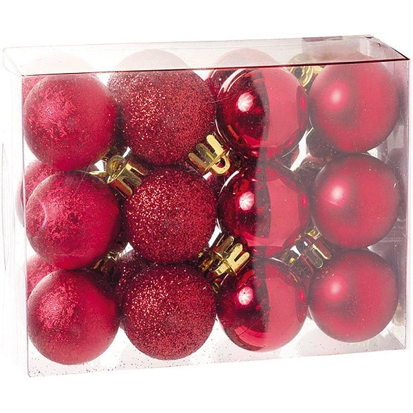 Artigo para decoracao natal bola mini 3cm fosca vermelha - cromus (pct.c/24)