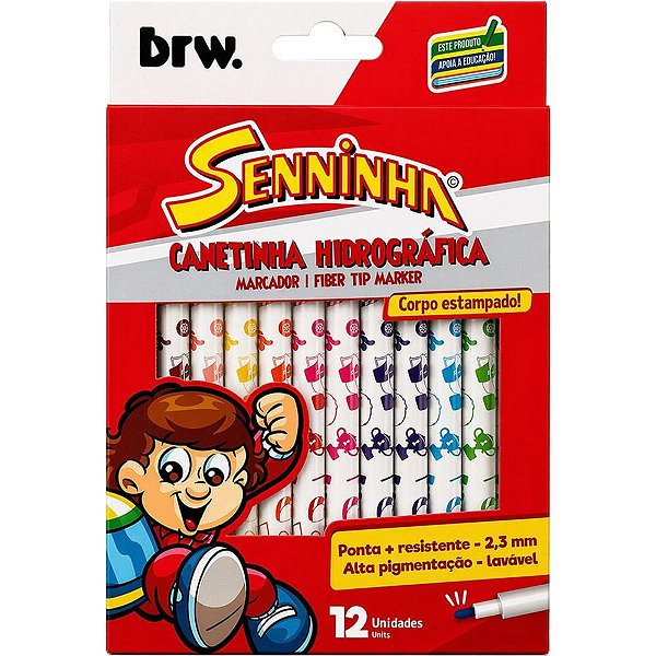 Caneta hidrografica senninha 12 cores - brw (estojo)
