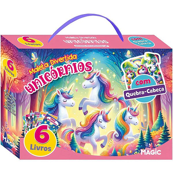 Livro brinquedo ilustrado unicornio 6livros+1 quebra cab - magic kids (maleta)