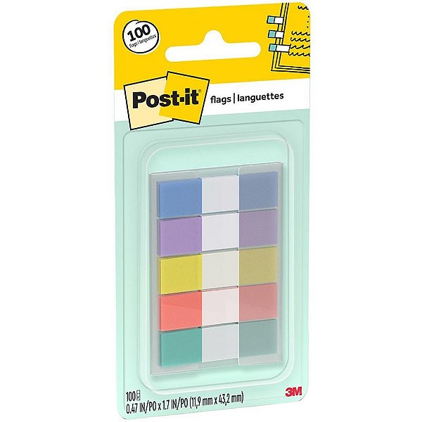 Bloco marcador pagina adesivo flag 5 cores pasteis 100 flags - 3m (unidade)