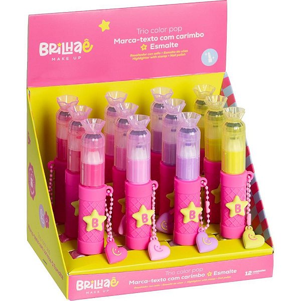 Caneta marca texto brilhae 3em1 c/carimbo+esmalte - brw (dp.c/12)