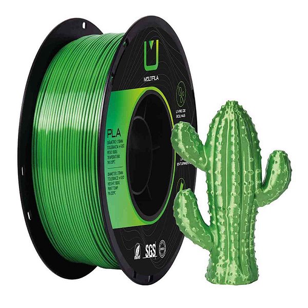 Filamento 3d pla silk verde - multfila (rolo)