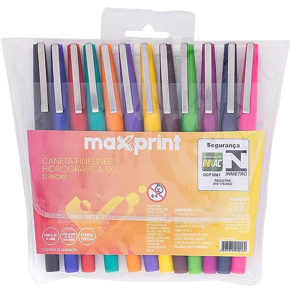 Marcador artistico fineliner skill 12 cores - maxprint (estojo)