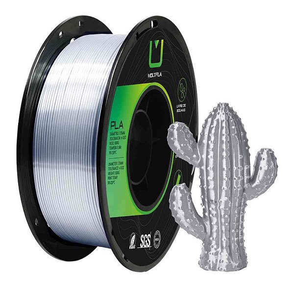 Filamento 3d pla silk prata 1 kilo - multfila (rolo)