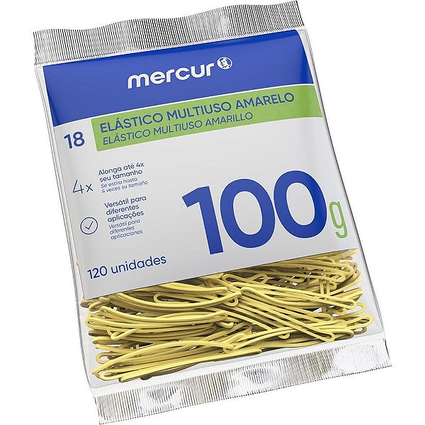 Elastico amarelo n.18 multiuso 100g 120pecas - mercur (pacote)