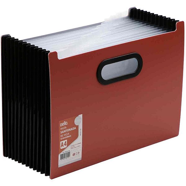 Pasta sanfonada plastica 12 div. premium de mesa vermel - dello (unidade)