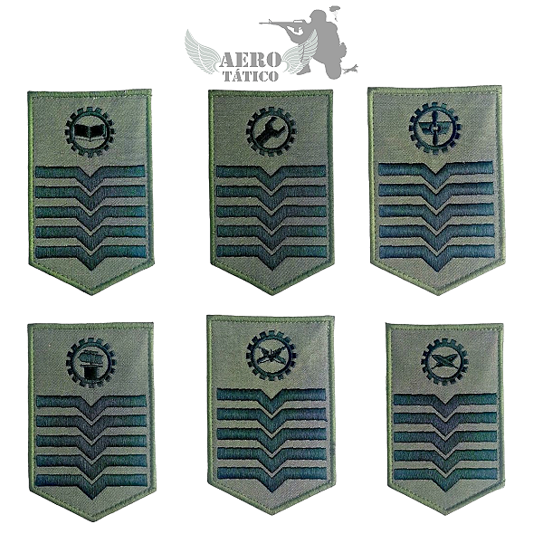 Divisa de Braço 1º SGT ADM/GBAS/IEM/MNT/PRV/SGS/SUP EM TECIDO VERDE (Par)