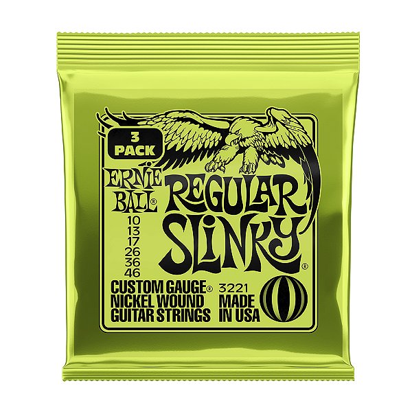 Kit 3 Encordoamentos Guitarra Ernie Ball Regular Slinky 010