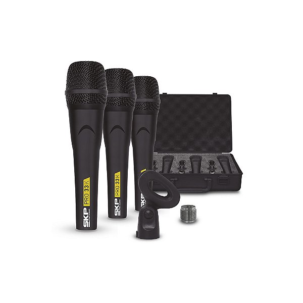 Kit 3 Microfones Skp Dinâmicos Cardioides Pro-33k