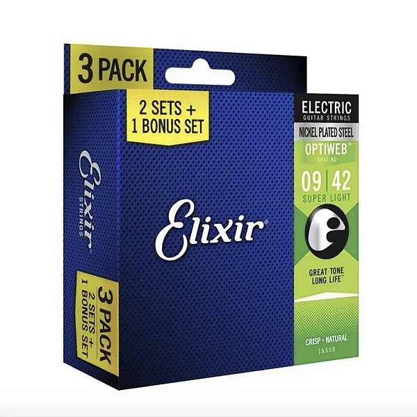 Encordoamento Guitarra Elixir 009 042 Optiweb Super Light Leve 3 Pague 2 16550