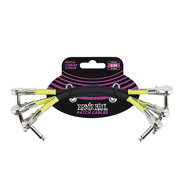 Kit 3 Cabo Ernie Ball Para Pedal P10 Flat L 15cm Preto Blindado