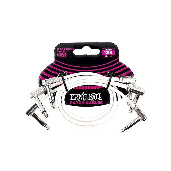 Kit 3 Cabo Ernie Ball Para Pedal Flat Ribbon P10 L 30cm Branco Blindado