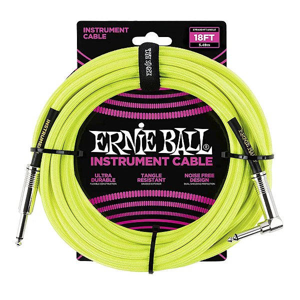 Cabo Ernie Ball P10 Reto/L Têxtil 5,49m Neon Amarelo Blindado